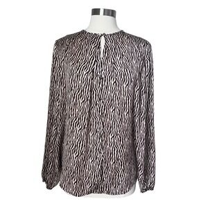 Jones New York Collection Brown Zebra Print Keyhole Blouse Womens 16W